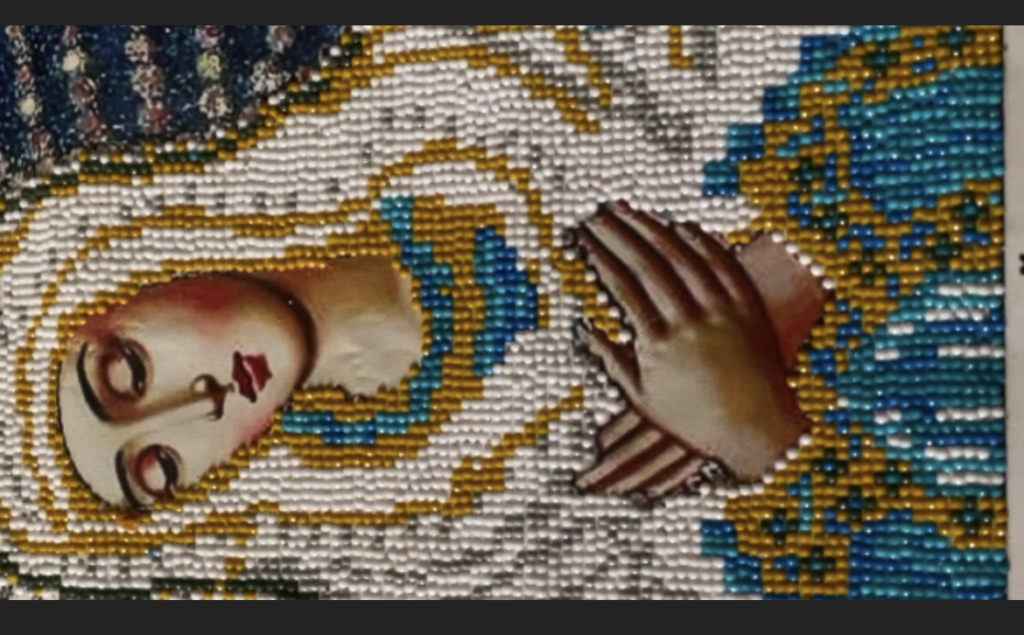 cuadro de la virgen hecho en diamond painting