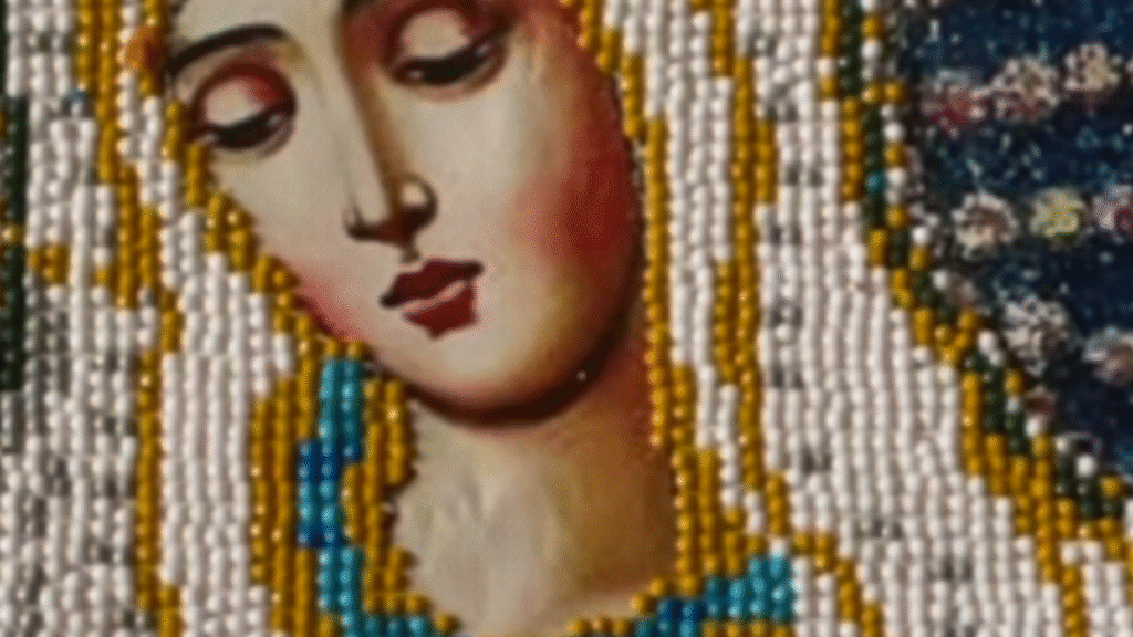 cuadro de la virgen hecho en diamond painting