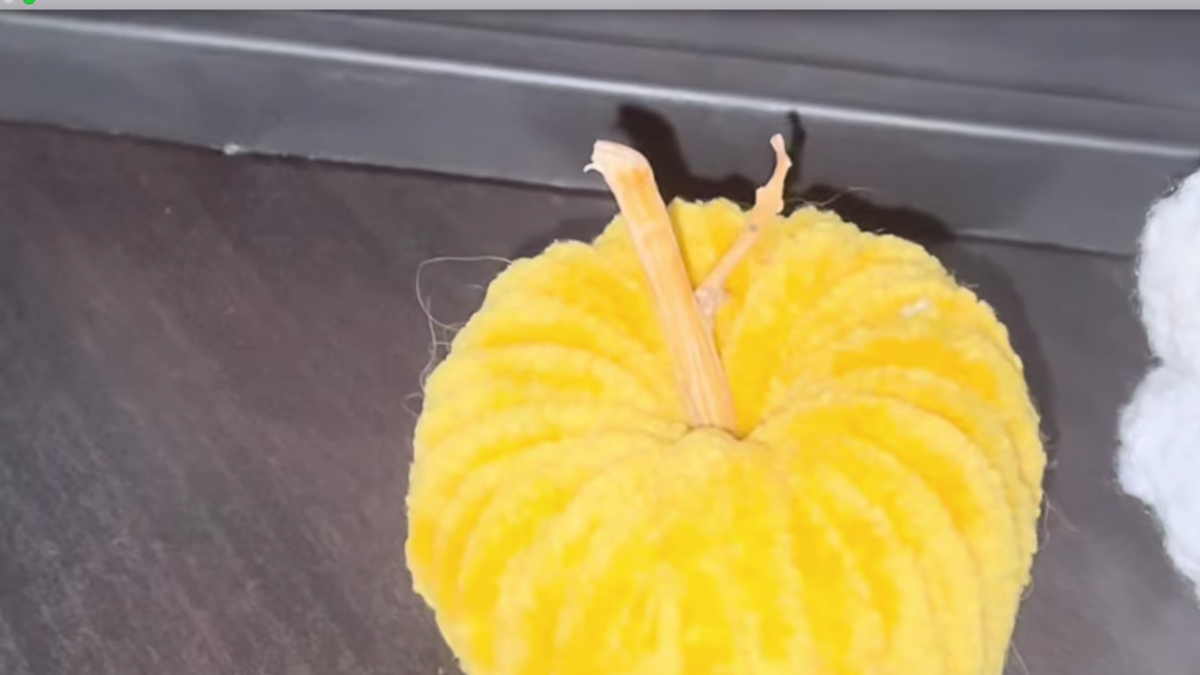 Recicla tus rollos de papel haciendo esta preciosa calabaza con lana.