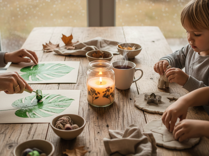 mesa de manualidades en domingo de lluvia