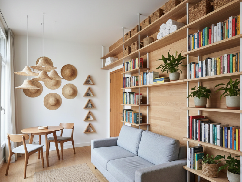 salon con ejemplo de almacenaje vertical