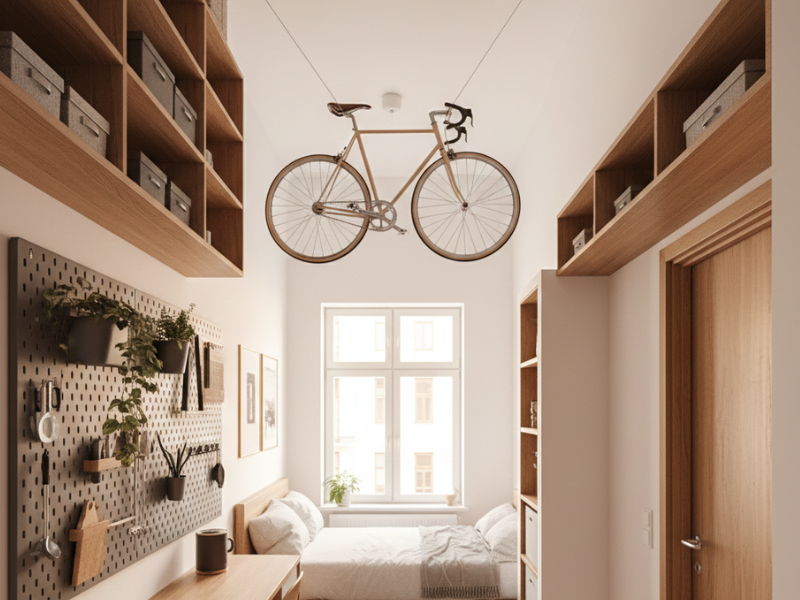 dormitorio con ideas de almacenaje vertical