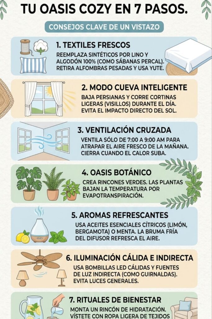 infografia pasos para mantener tu casa cozy en verano